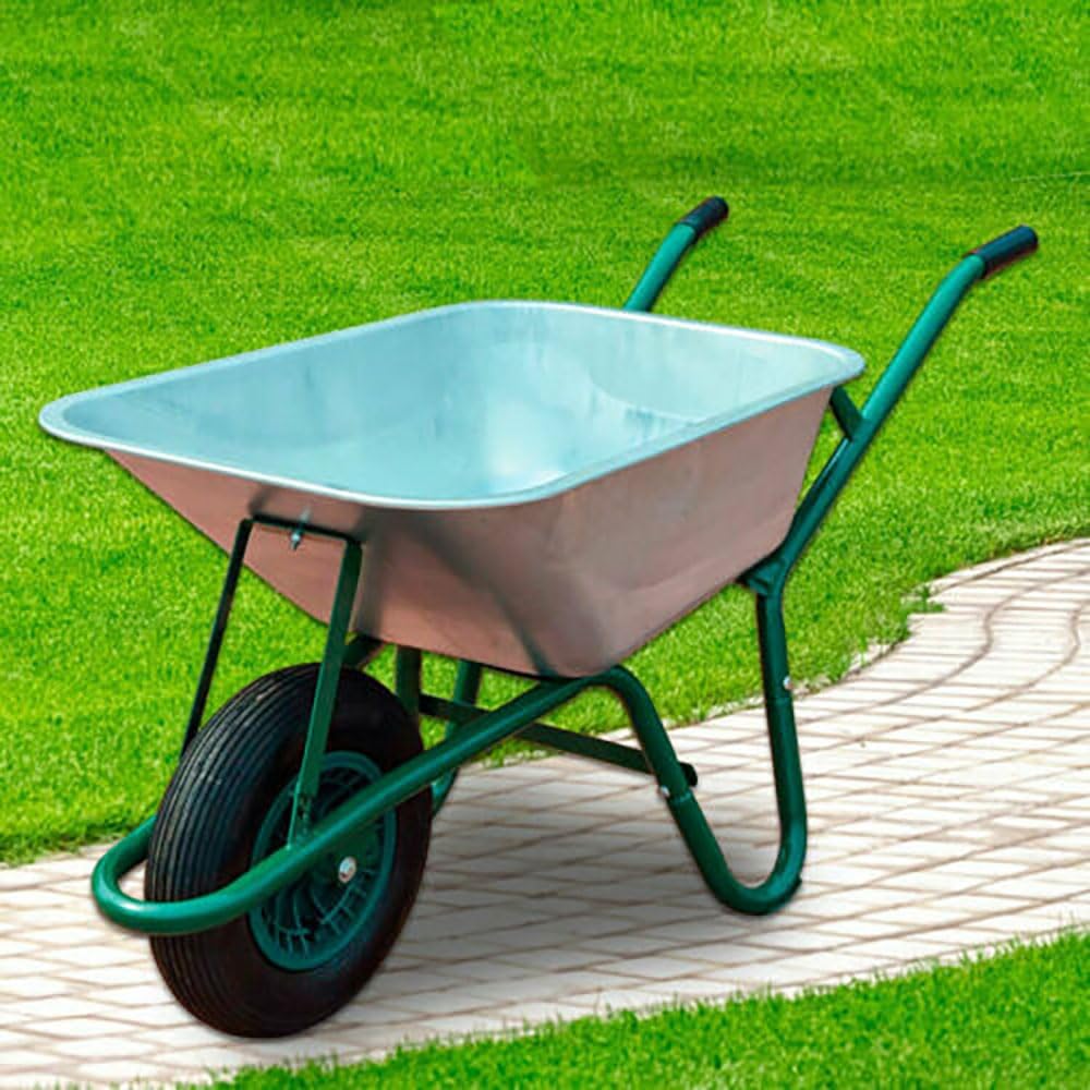 Neo Wheelbarrow Home Garden Cart Galvanised with Pneumatic Tyre (85L) Silver