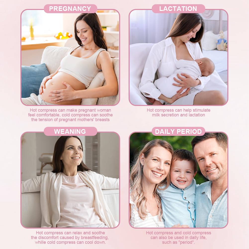 3-in-1 Breast Cooling Gel Pads, 2 Pack Hot & Cold Breastfeeding Gel Pads, Breast Feeding Essentials Reusable Gel Cooling Pad, Postpartum Essentials, for Nursing & Nipples Pain Relief, Mastitis
