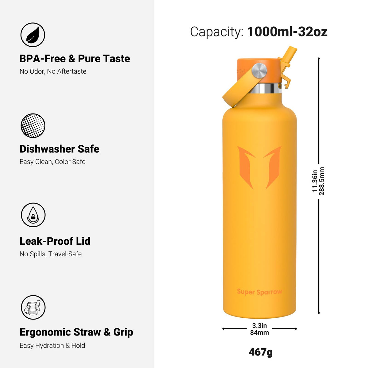Sparrow Insulated Water Bottle 500ml/750ml/1L/1.2L Metal Drinks Bottle