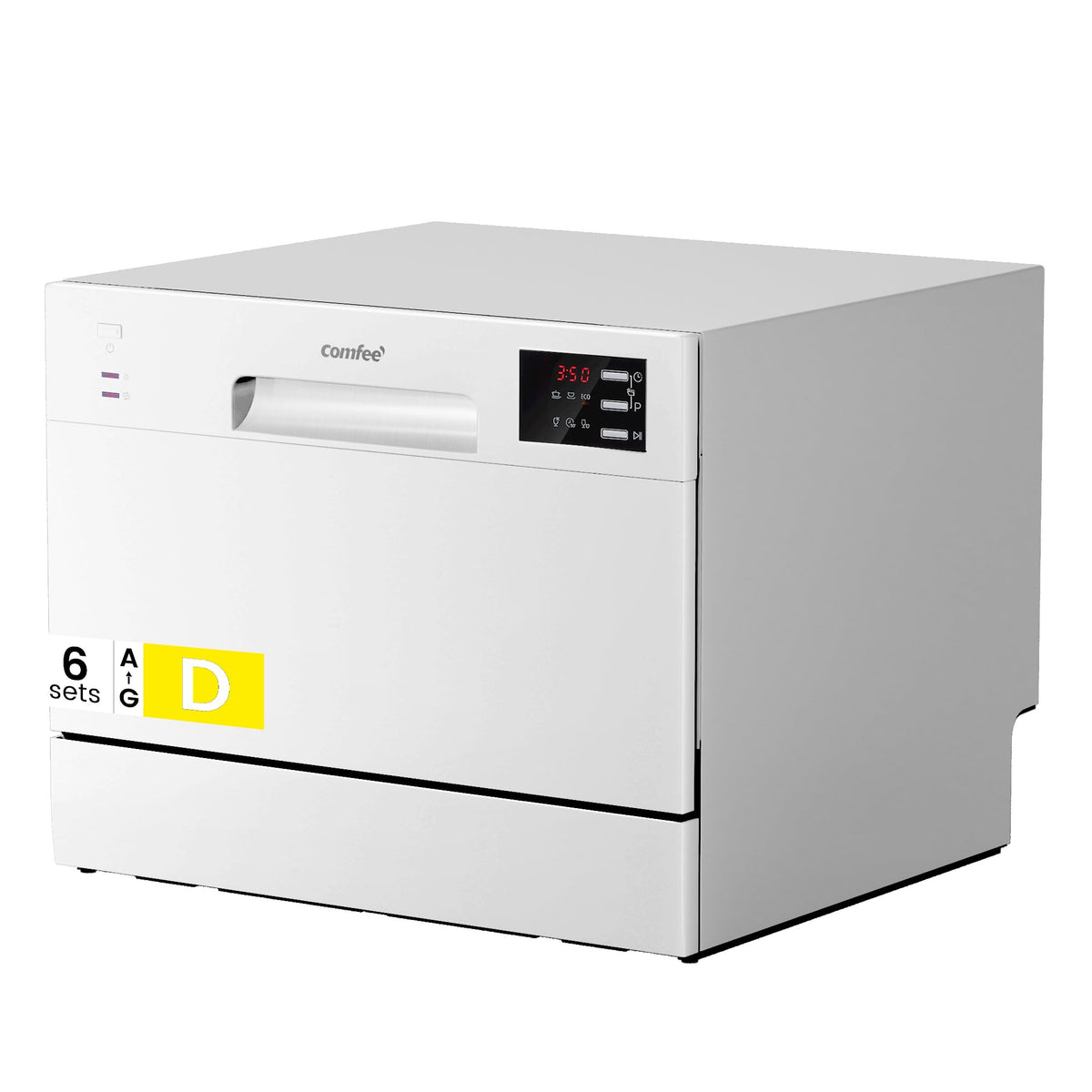 COMFEE' Table Top Dishwasher with 6 Place Settings, Mini Countertop Dishwasher for Small Families, Couples, LED display, Delay Start, 47dB Quiet Noise, White