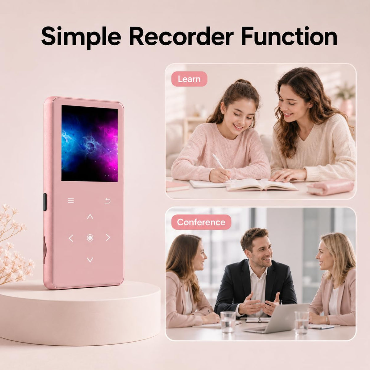 64GB MP3 Player with Bluetooth 5.2, AiMoonsa Music Player with Built-in HD Speaker, FM Radio, Voice Recorder, HiFi Sound, E-Book Function, Earphones Included