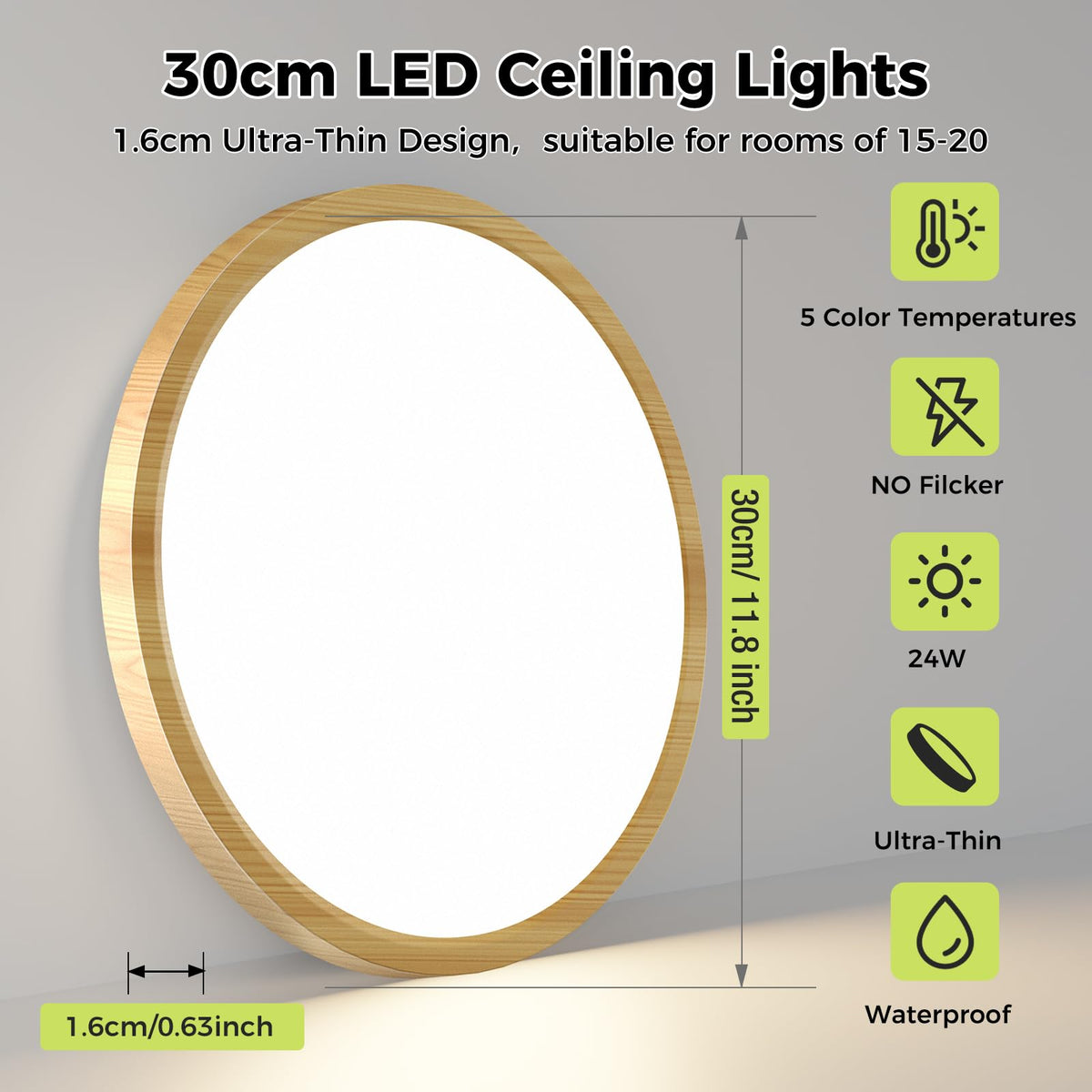 hepside 2 Pack Bathroom Ceiling Light 30cm, 3000K/3500K/4000K/5000K/6500K 5CCT LED Ceiling Lights, 24W, Modern, Waterproof, Round Flush Mount for Bathroom, Kitchen, Bedroom, Hallway