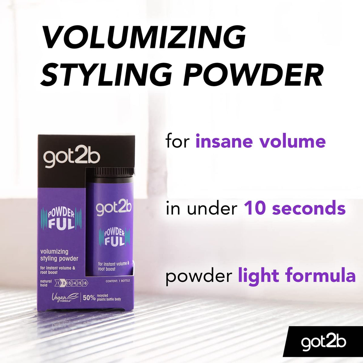 got2b POWDERful Volumising Styling Powder 10 g, Natural Hold, Powder Hair Styling, Volumising Styling Hair Powder, Instant Volume from the Roots, Vegan Formula