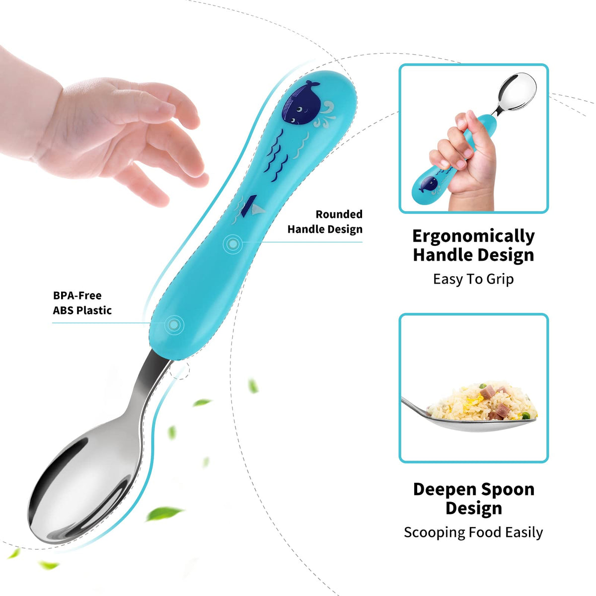 Lehoo Castle Stainless Steel Toddler Cutlery Set, 6-Piece Dinosaur Design