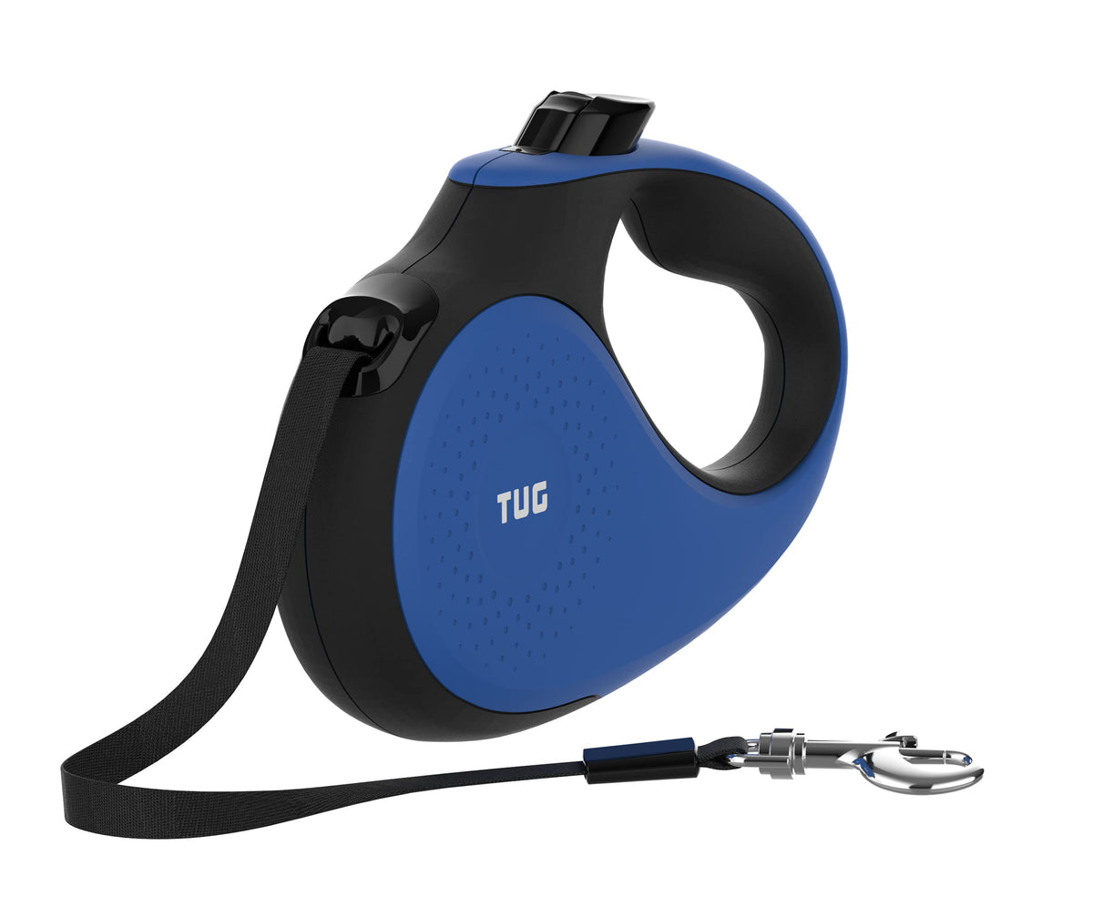 TUG 360° Tangle-Free Retractable Dog Lead for Up to 25 kg Dogs | 5 m Strong Nylon Tape | One-Handed Brake, Pause, Lock (Medium, White/Orange)