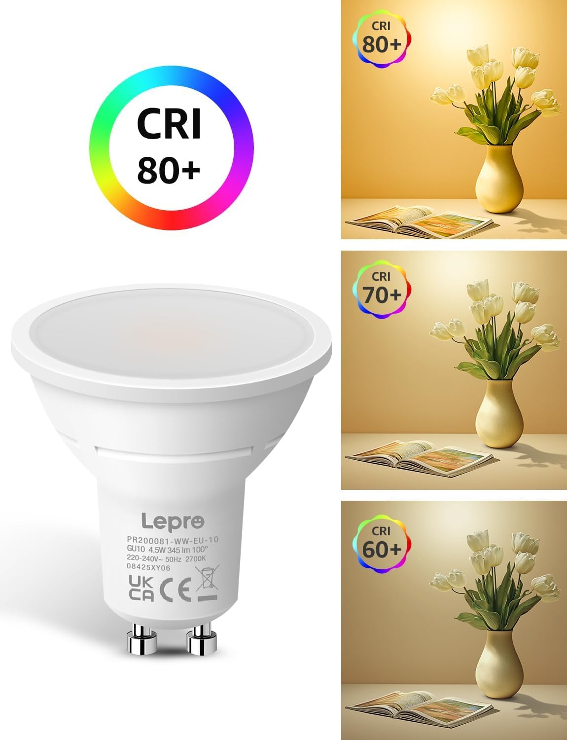 Lepro GU10 LED Bulbs, Warm White 2700K, 4.5W, 50W Equivalent, Pack of 5