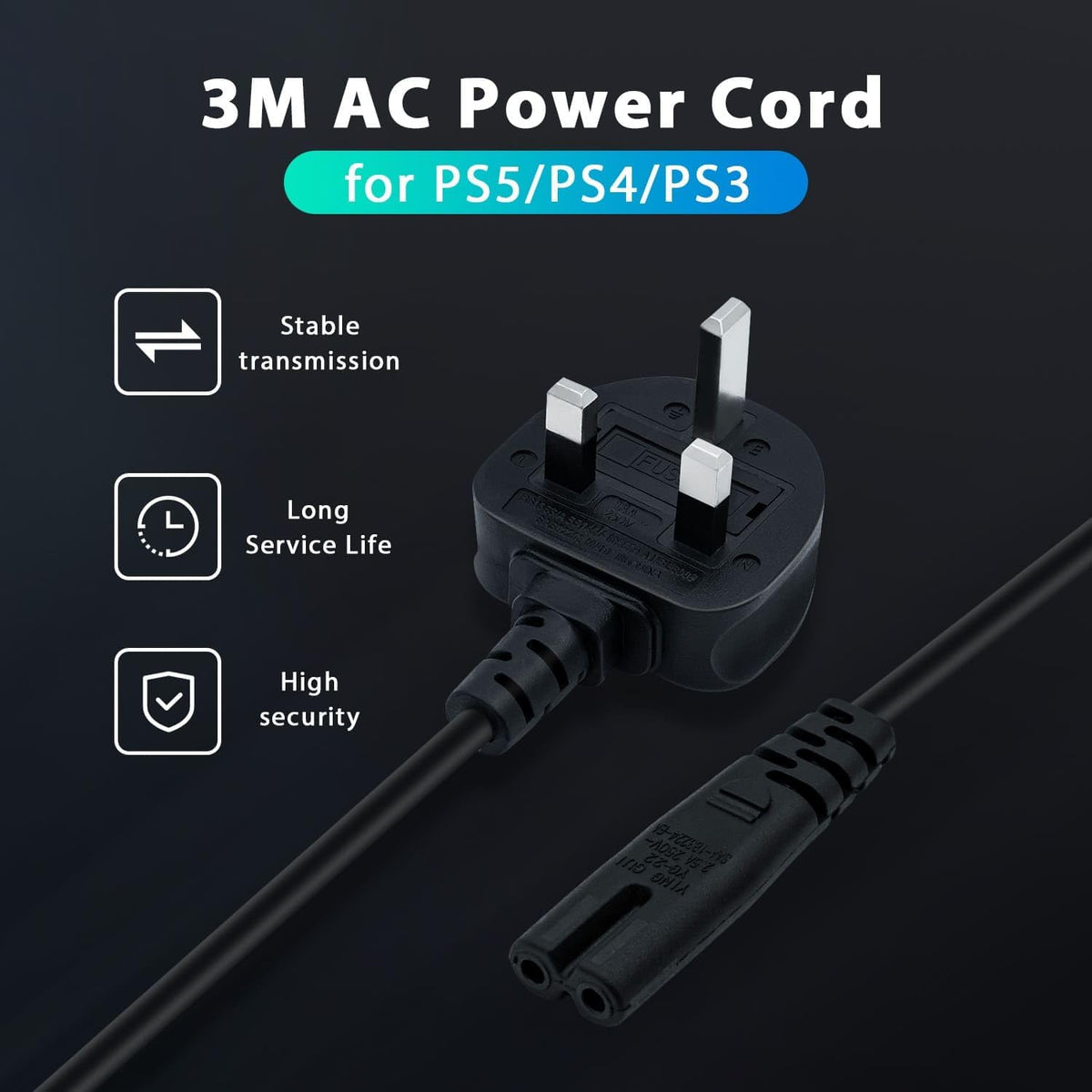Mcbazel 3M UK Power Cable (IEC320C7 to BS 1363) C7 Figure 8 Power Lead,PS4 Power Cable,Kettle Lead/Power Cord compatible with Samsung LG Philips Toshiba TV/Printer/PS4/PS3/PS5