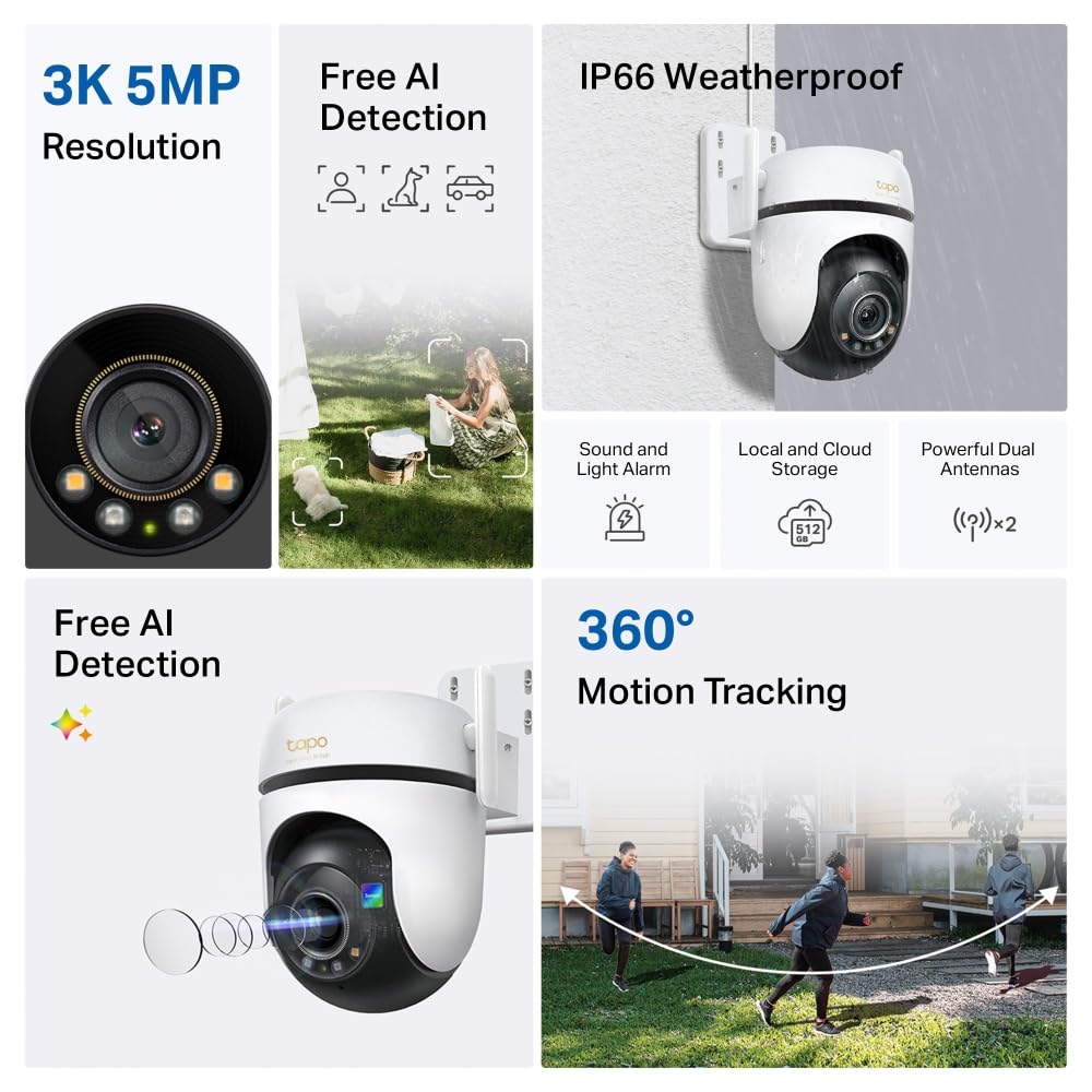 Tapo TP-Link C500 Outdoor Wi-Fi Security Camera, 360° FHD 1080P with Night Vision, Two-Way Audio, Cloud Video Recording, Works with Alexa