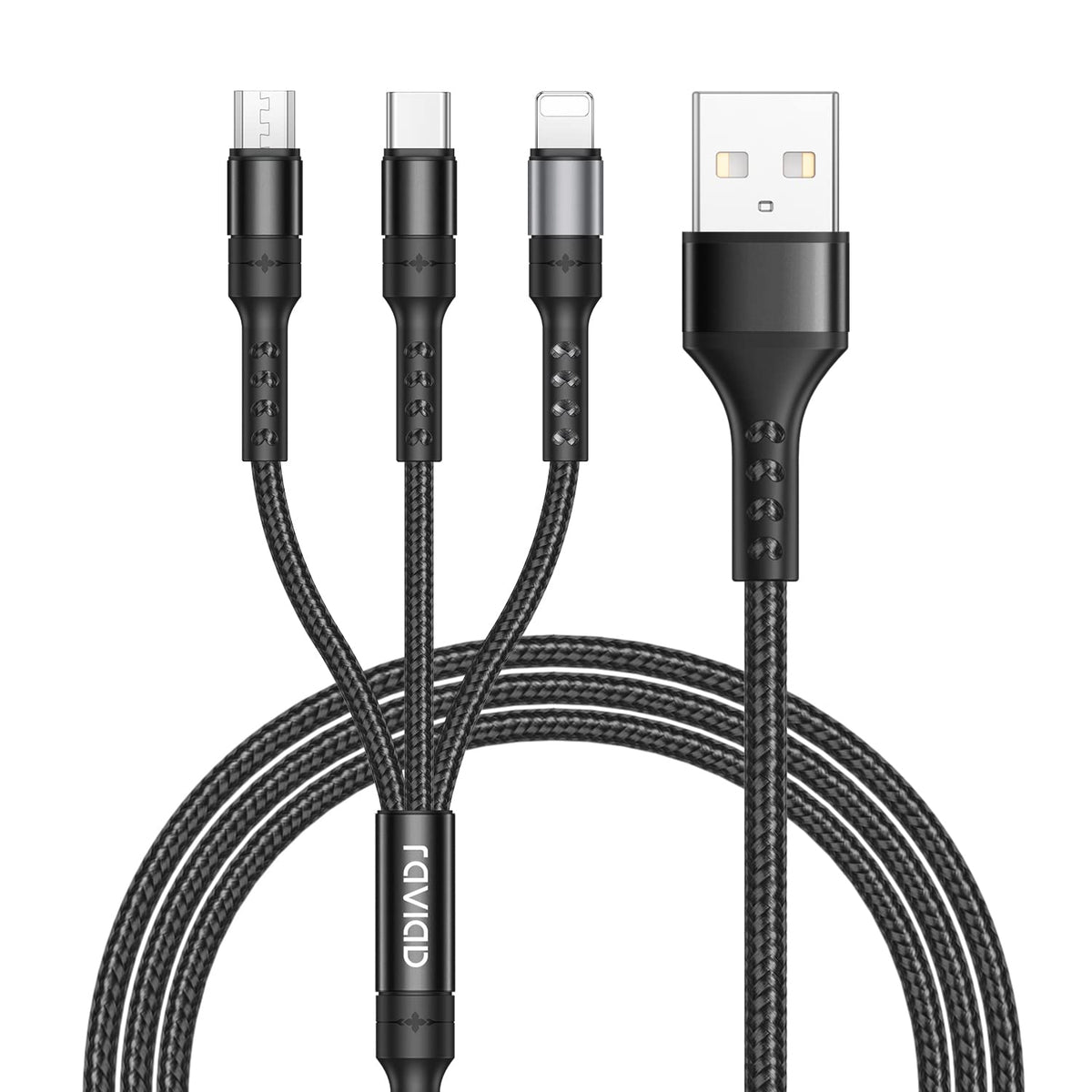 RAVIAD Multi Charger Cable 3 Packs 1.2M 3 in 1 Charging Cable Nylon Braided