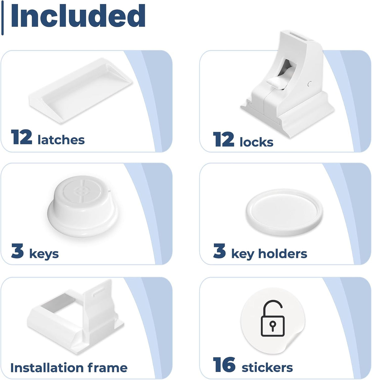 Hoffenbach – 12 Locks & 3 Keys – Magnetic Cupboard Locks – Child Safety Locks for Cabinets, Drawers & Kitchen – Invisible Baby Proofing with Magnet for Doors & Cupboards – White