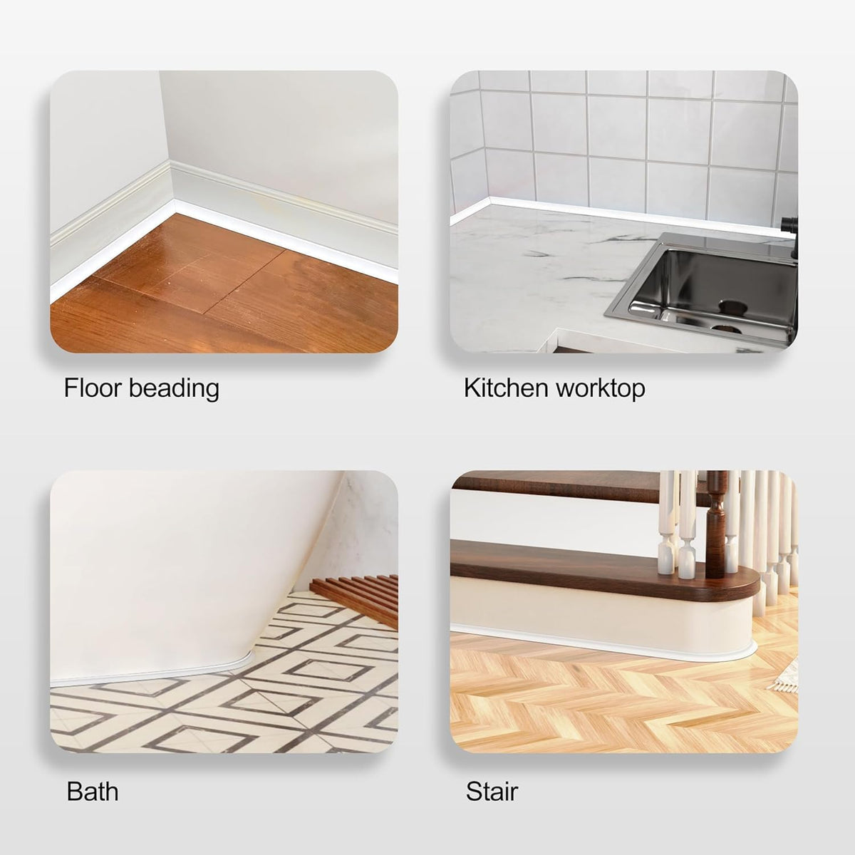 Zayejod PVC Quadrant Trim Flexible Laminate Beading Self Adhesive White