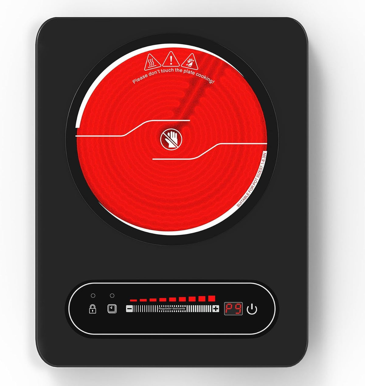 VBGK 2 Ring Electric Hob with Knob, 220V 3000W Double Ceramic Hob, 9 Power Levels, Kids Lock & Timer, Hot Surface Indicator, Overheat Protection, Knob and Touch Control Double Electric Hob