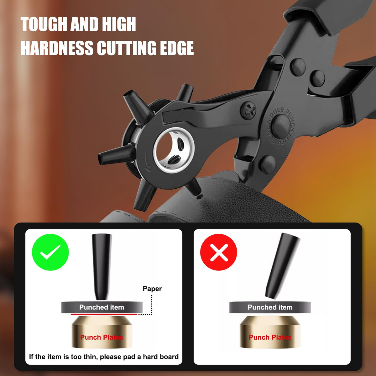 Diyife Belt Hole Puncher for Leather, 6 Sizes, Effortless Dual-Lever Design