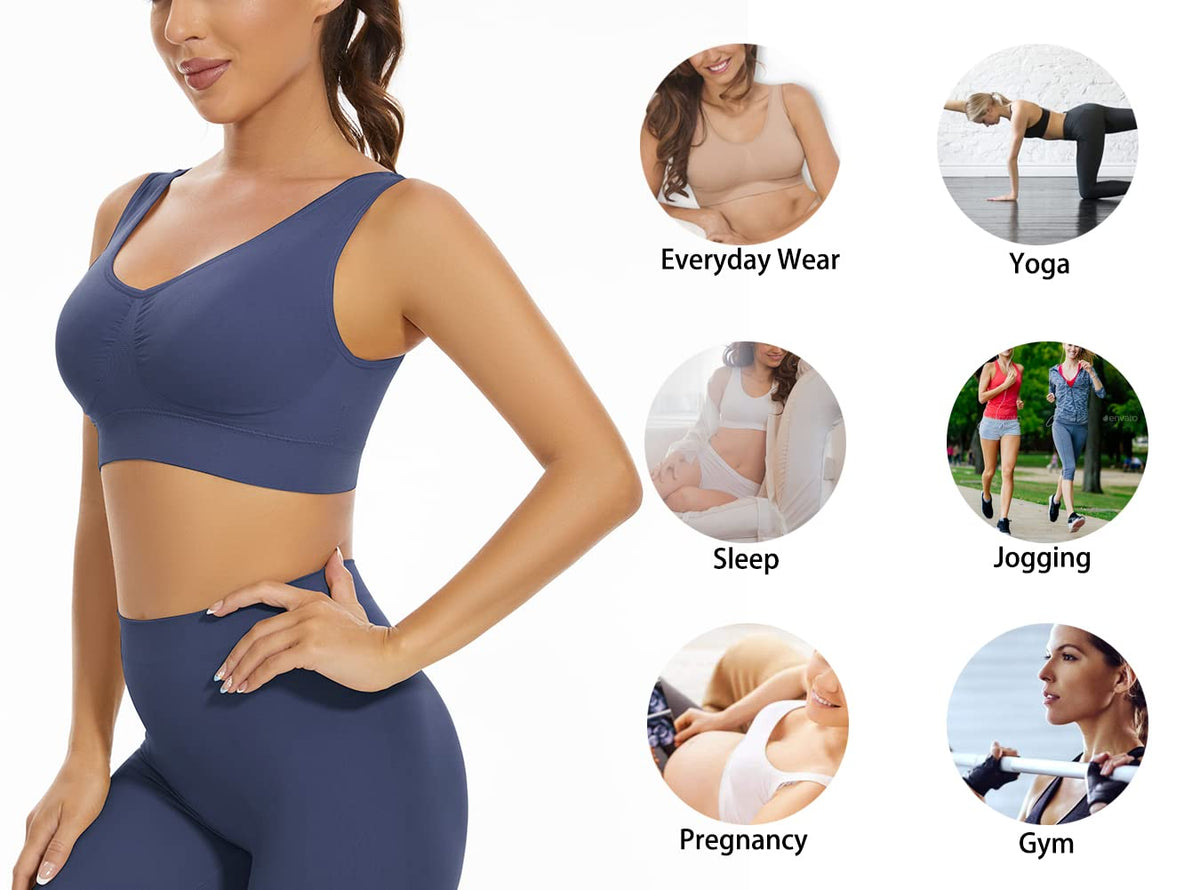 Lemef 3-Pack Seamless Sports Bra Wirefree Yoga Bra with Removable Pads for Women