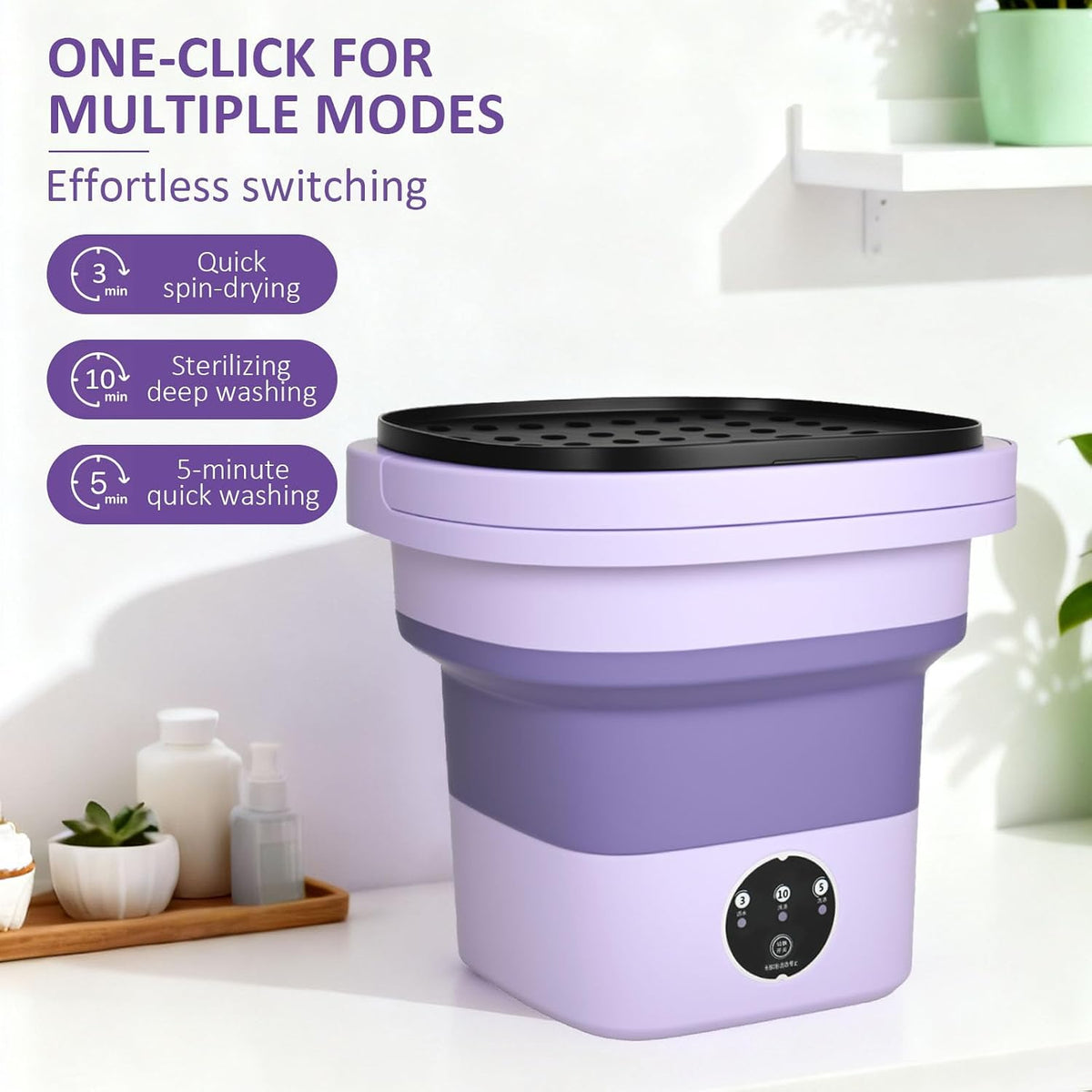 Washing Machine 8L Portable Washers Mini Washing Machine & Spin Basket, 3 Cleaning Modes Foldable Camping Washing Machine, Small Washing Machines for Baby Clothes and Underwear