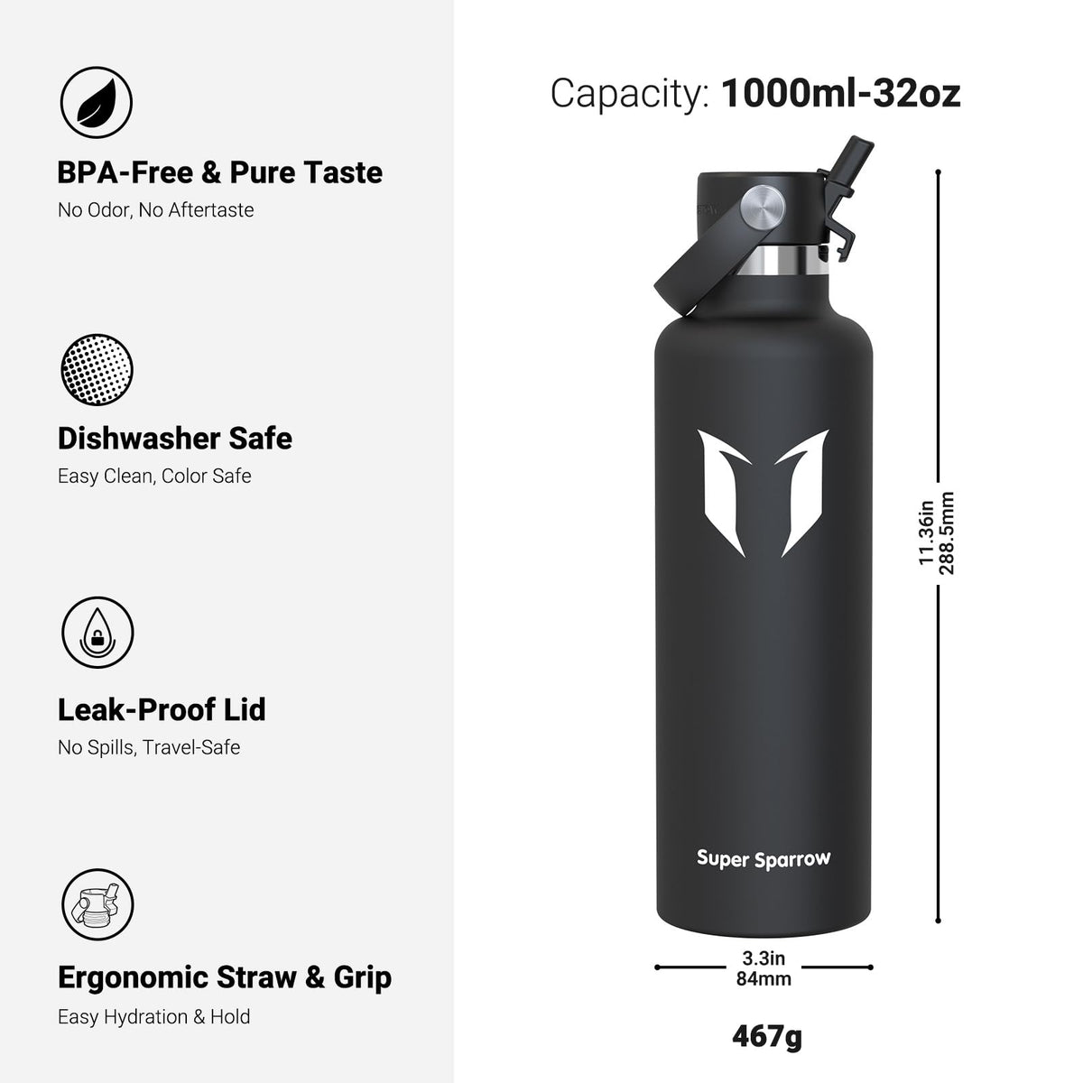 Sparrow Insulated Water Bottle 500ml/750ml/1L/1.2L Metal Drinks Bottle