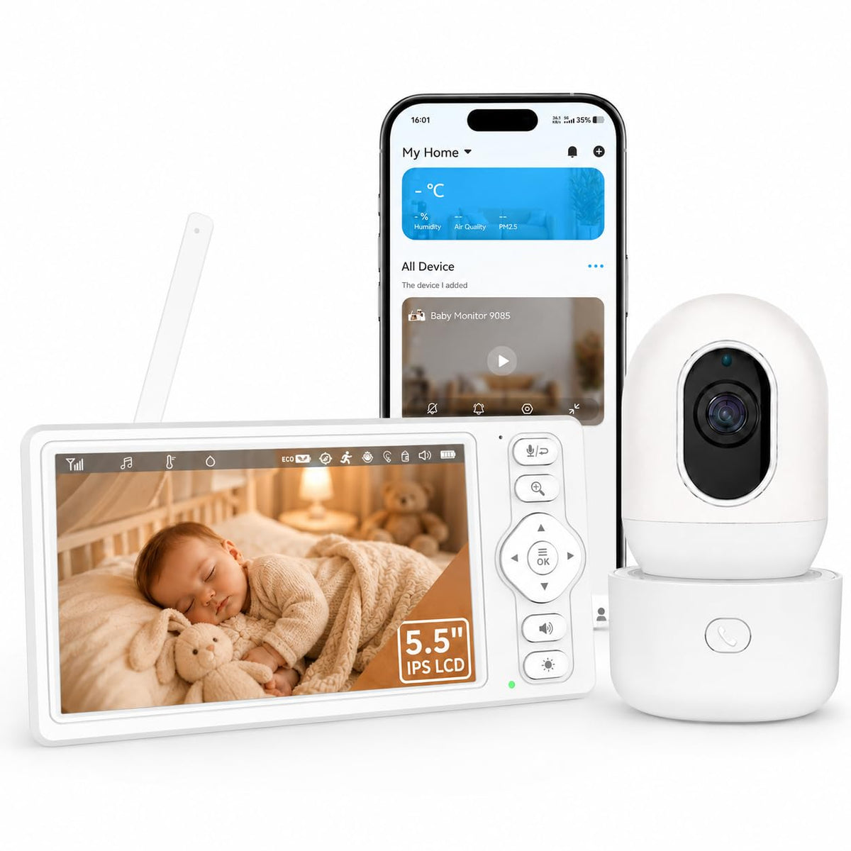 HelloBaby Baby Monitor,29-Hour Battery Life,Upgrade Baby Monitor with Camera and Night Vision,No Wifi,355°/120° Remote Pan Tilt Camera 2x Zoom, ECO Mode,2-way talk,Up to 1000ft,Temperature