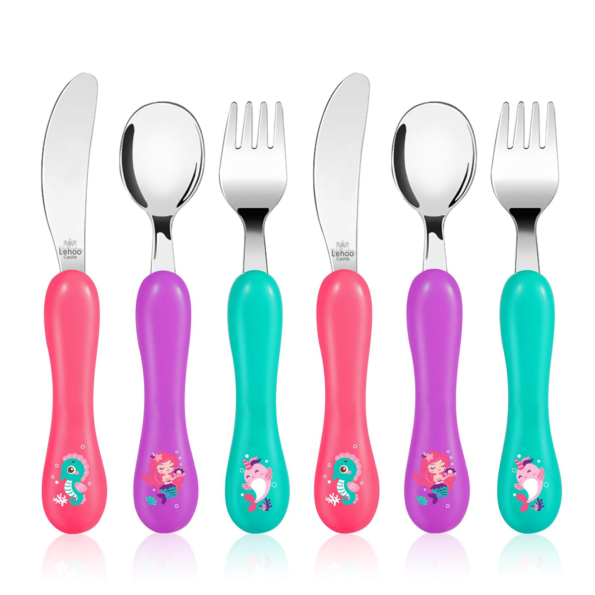 Lehoo Castle Stainless Steel Toddler Cutlery Set, 6-Piece Dinosaur Design