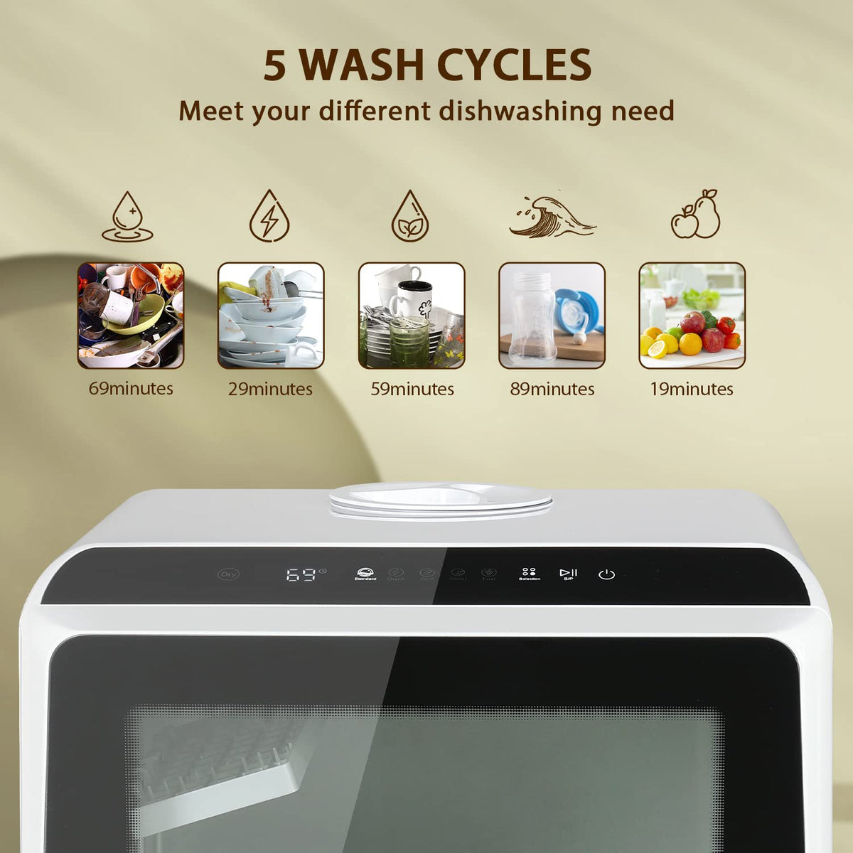 Table Top Dishwasher with 5L Built-in Water Tank| 6 Programs