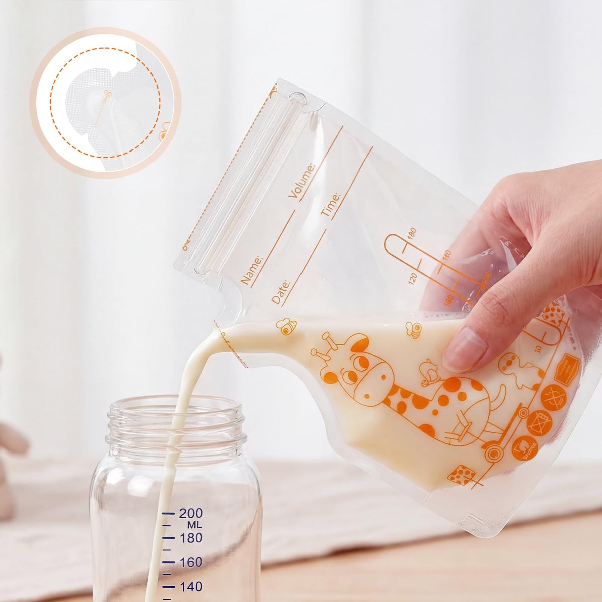Oderra 250/180ml Breast Milk Storage Bags 50/ 100PCS- Pre-Sterilized Freezer-Safe Breastmilk Bags with Built-In Pour Spout, Double Zip Seal, Hospital Bag Maternity Essentials