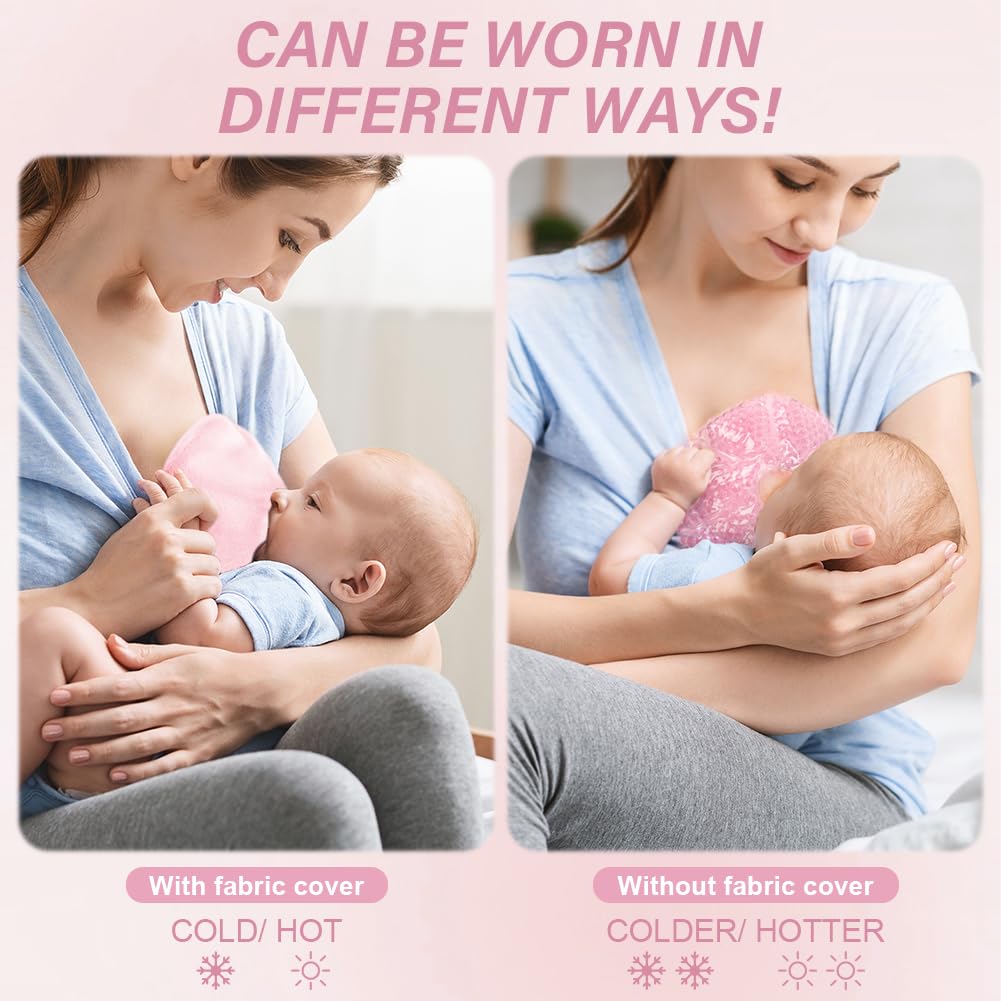 3-in-1 Breast Cooling Gel Pads, 2 Pack Hot & Cold Breastfeeding Gel Pads, Breast Feeding Essentials Reusable Gel Cooling Pad, Postpartum Essentials, for Nursing & Nipples Pain Relief, Mastitis