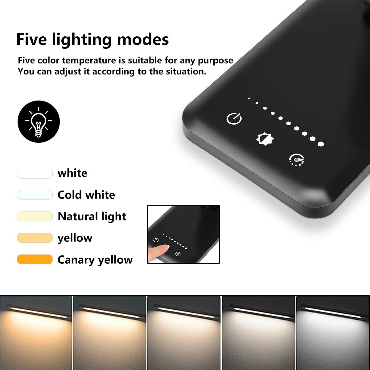 SLATOR Desk lamp,Eye-caring Aluminium Dimmable Bedside lamp with USB Charging Port, 5 Light Modes x 10 Brightness Levels,Touch Control, for Home,Office,Bedroom,Reading,Work,Study, 5V, 1.2A