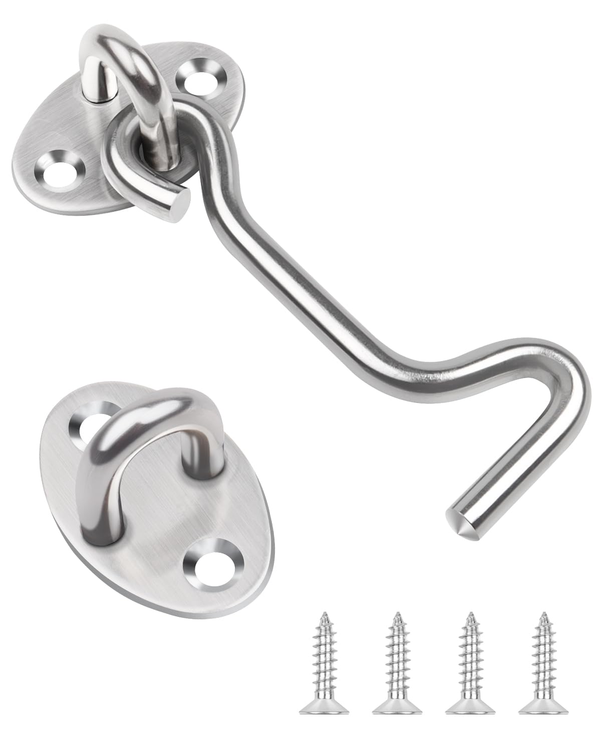 4 Inch Hook and Eye Latch, 1Pcs Stainless Steel Silver Gate Hook