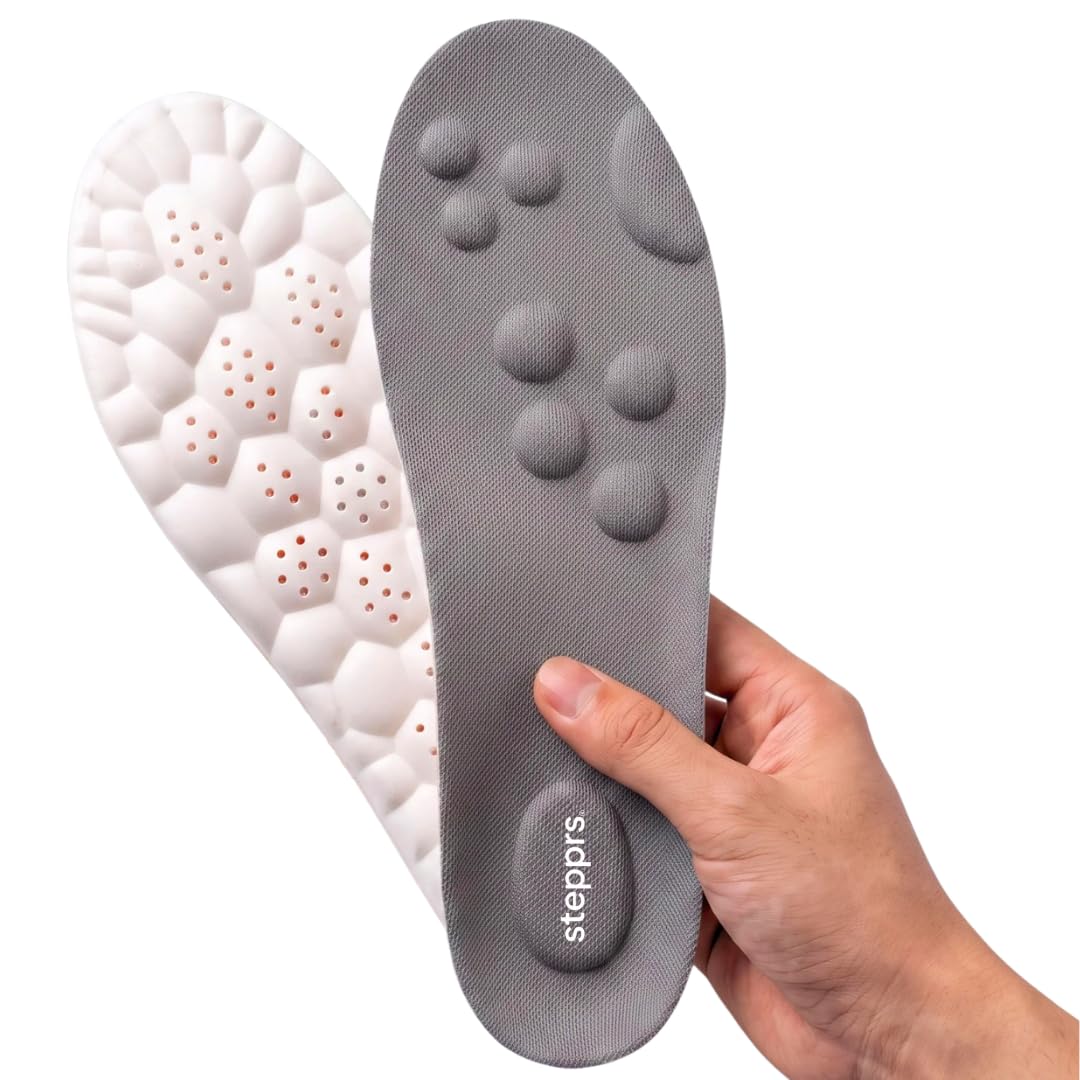 Original Stepprs Comfort Boosting Massage Insoles, 4D Memory Foam Thermal Insoles with Arch Support for Men and Women (Orange, EU 45-46)