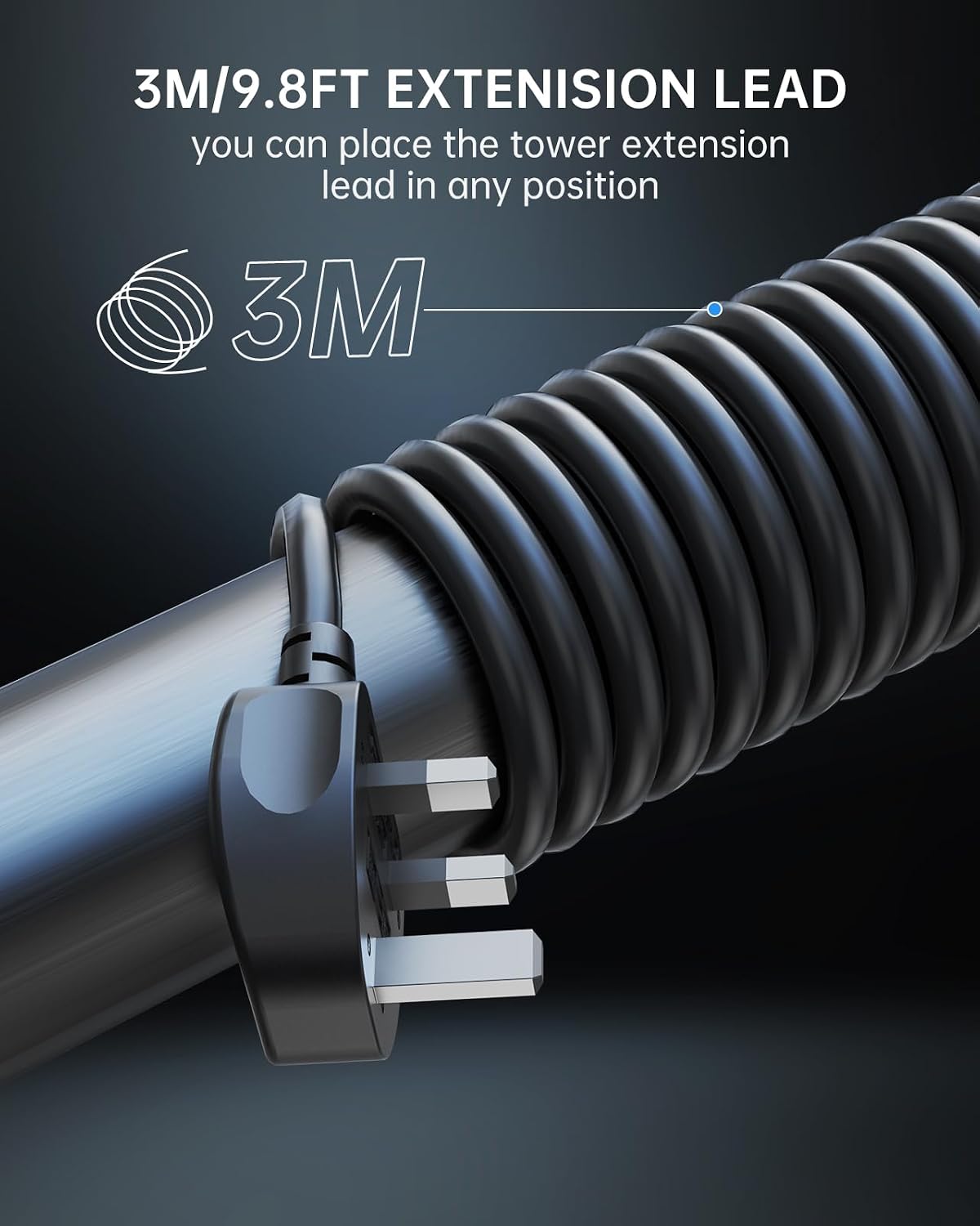 Tower Extension Lead 3M, Extension Cable with USB Ports