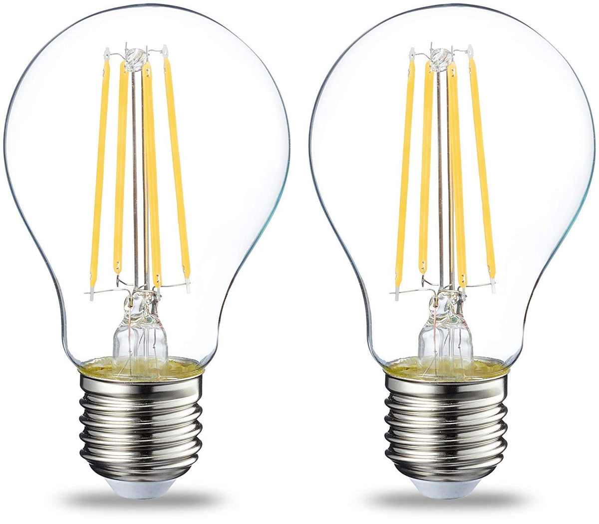 Amazon Basics LED E27 Edison Screw Bulb, 7W (Equivalent to 60W), Clear Filament, Warm White, Non Dimmable - Pack of 6
