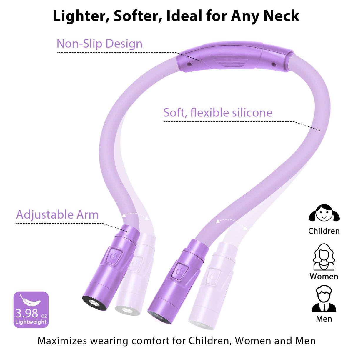 LUXJET Rechargeable Neck Book Light Night Lamp for Reading (Dark Blue)