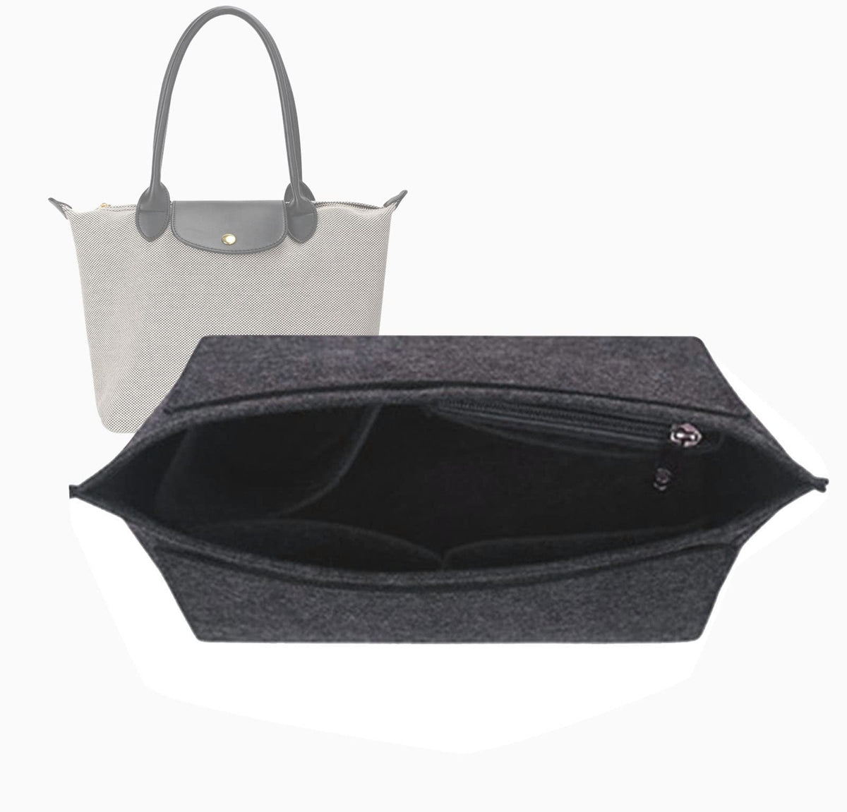 Lckaey tote bag organizer insert for Longchamp le pliage large tote insert felt purse zipper bag organizer 1028pink-S