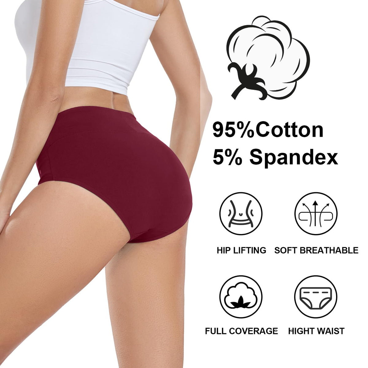 coskefy Underwear Women, High Waisted Cotton Knickers Ladies Full Briefs Soft Panties Slight Tummy Control Pants 5 Pack