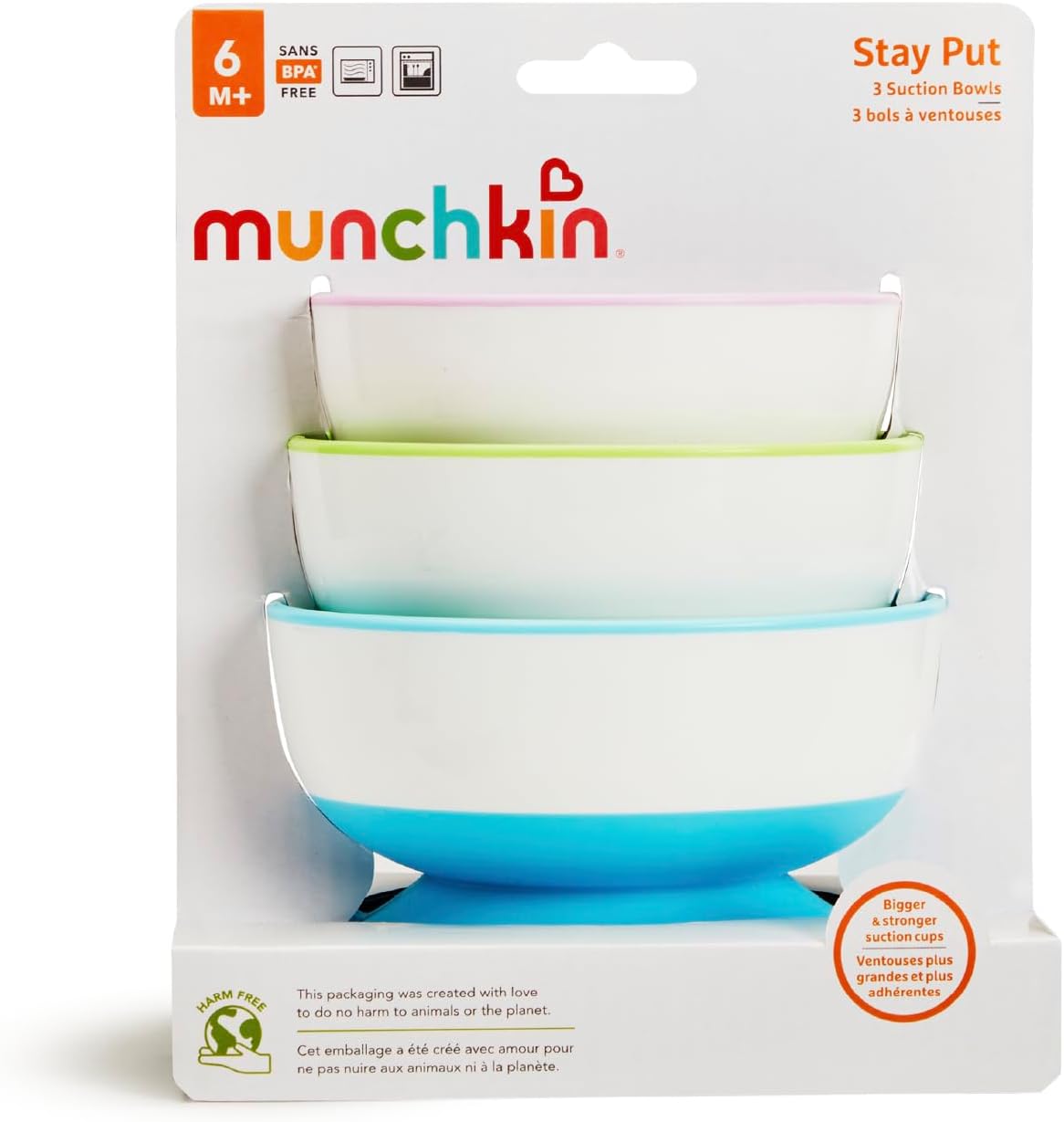 Munchkin Stay Put Baby Suction Bowl Set| Baby Bowls for Weaning| Baby Feeding Suction Dish Pack| for Babies & Toddlers 6 Months+|BPA Free Weaning Set for Babies| Microwave/Dishwasher Safe | 3 Pack