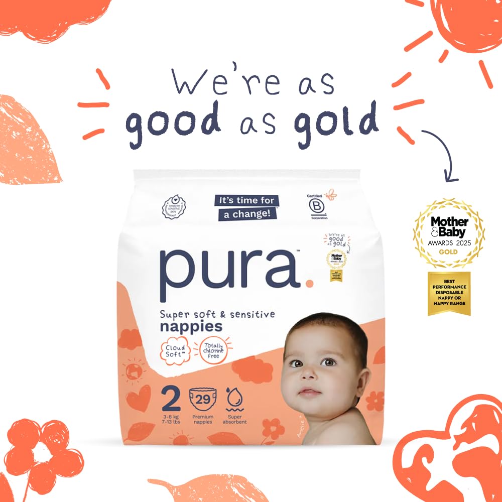 Pura Nappy Size 1 (2–5kg) 25 Count Sensitive Skin