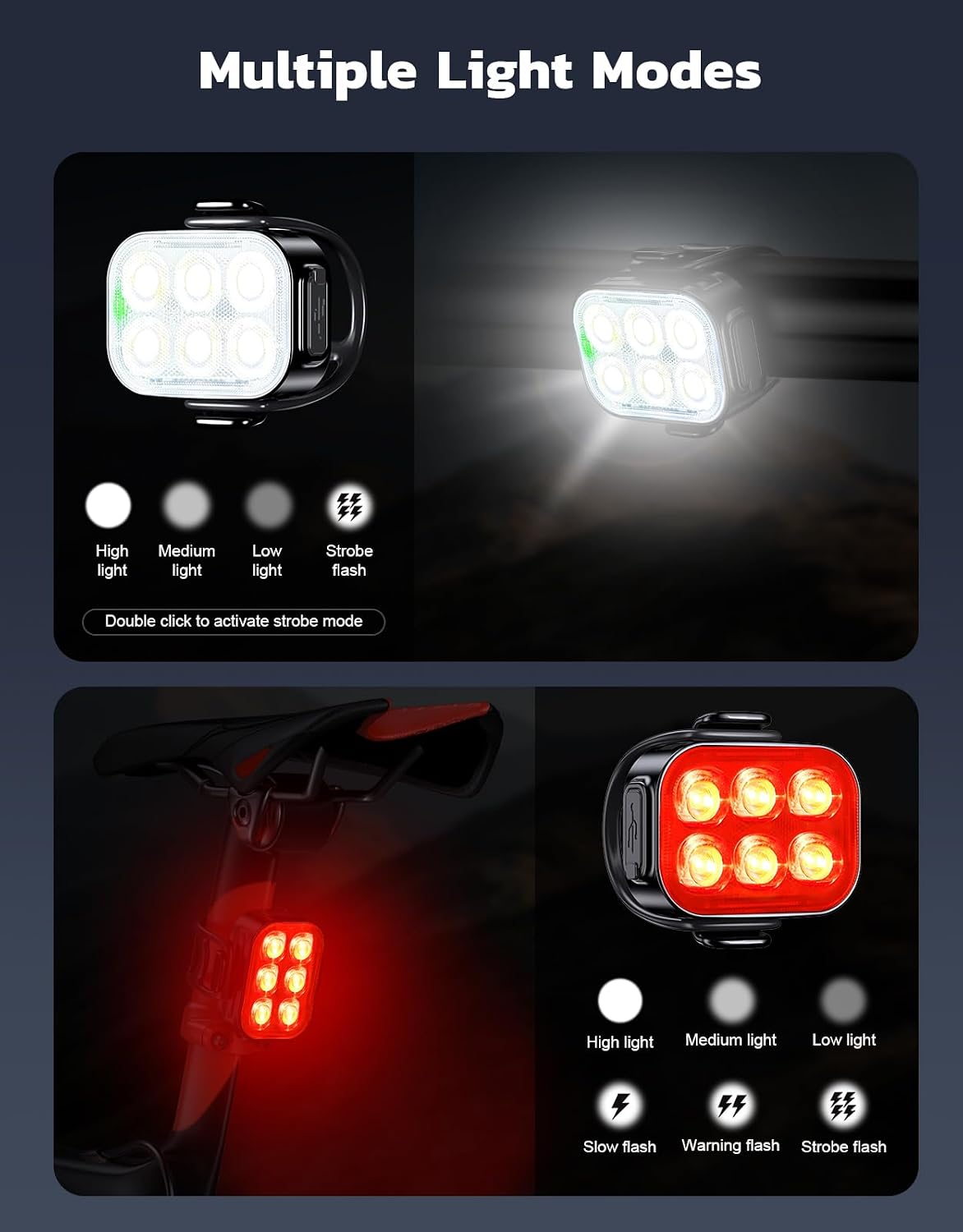 Glangeh Bike Lights Ultra Slim, Rechargeable Bicycle Lights Front and Rear