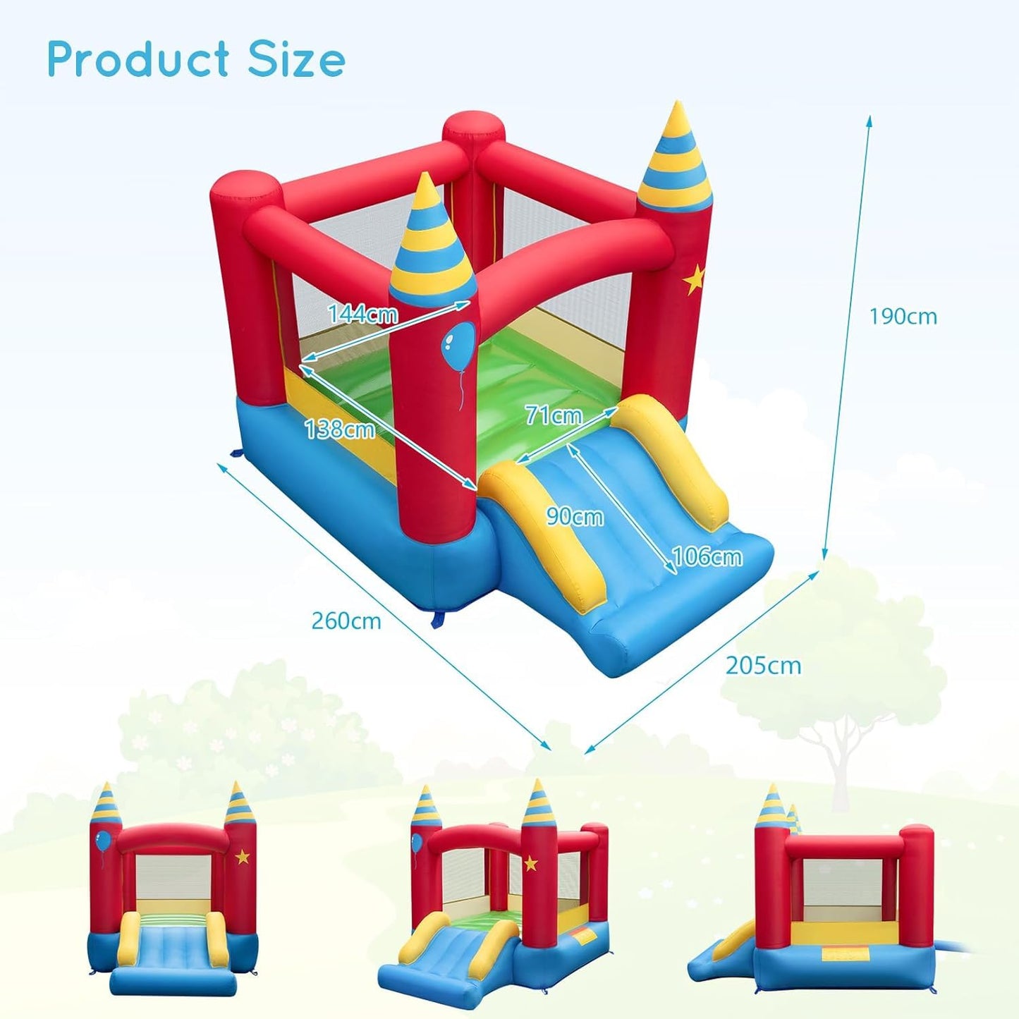 Maxmass Kids Inflatable Bouncy Castle with Slide — 260x205x190cm | Ages 3-10