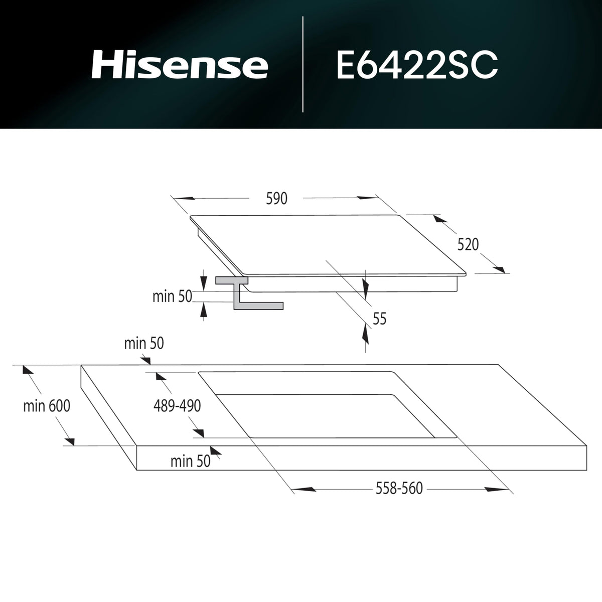 Hisense E6432C Built-in 60cm Electric Ceramic Hob with Child Lock, Touch control, Timer Function - Black 7200W, 20 x 24 x 2 inches (L x W x H)