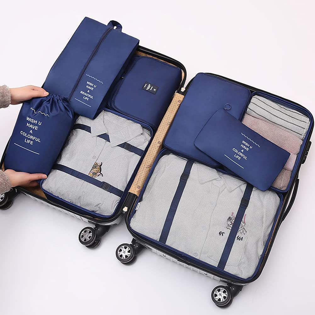 Travel Packing Cubes, Toifucos Multifunction 8pcs/set Luggage Organiser Compression Suitcase Essential Bag, Dark Gray