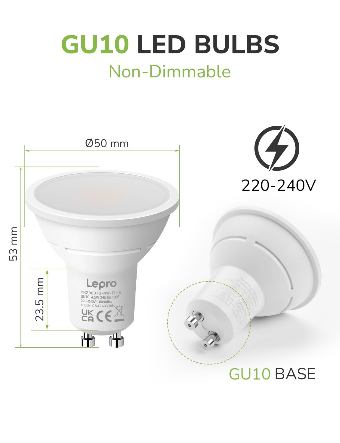 Lepro GU10 LED Bulbs, Warm White 2700K, 4.5W, 50W Equivalent, Pack of 5