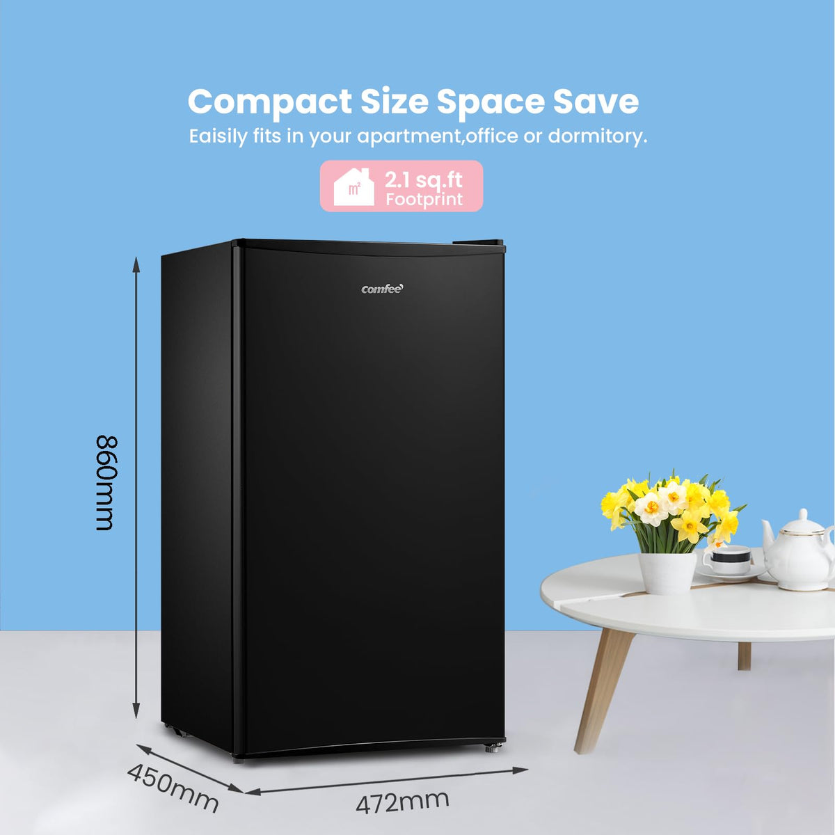 COMFEE' 80L Under Counter Fridge with 4-Star Ice Box, RCD80WH3UK(E)