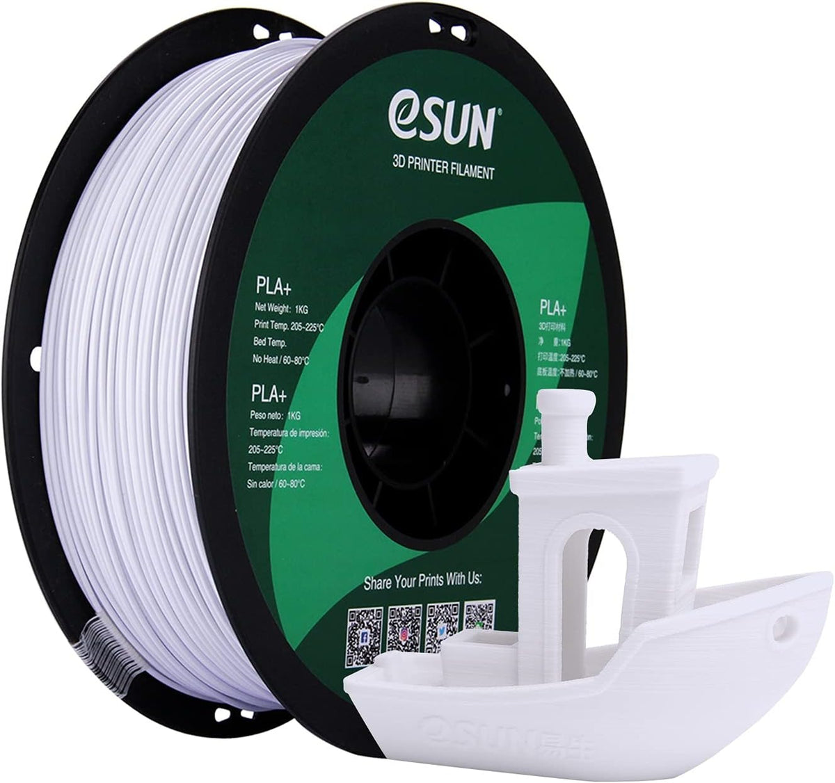 eSUN PLA+ 3D Printing Filament 1KG(2.2lbs), Enhanced Toughness, Cold White