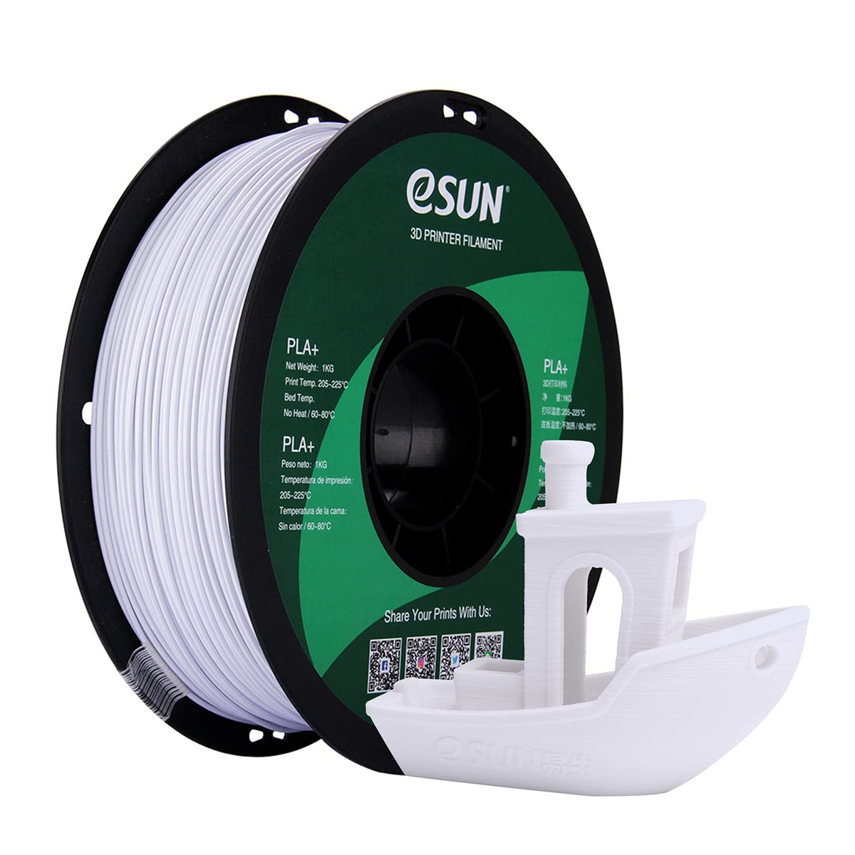 eSUN PLA+ 3D Printing Filament 1KG(2.2lbs), Enhanced Toughness, Cold White