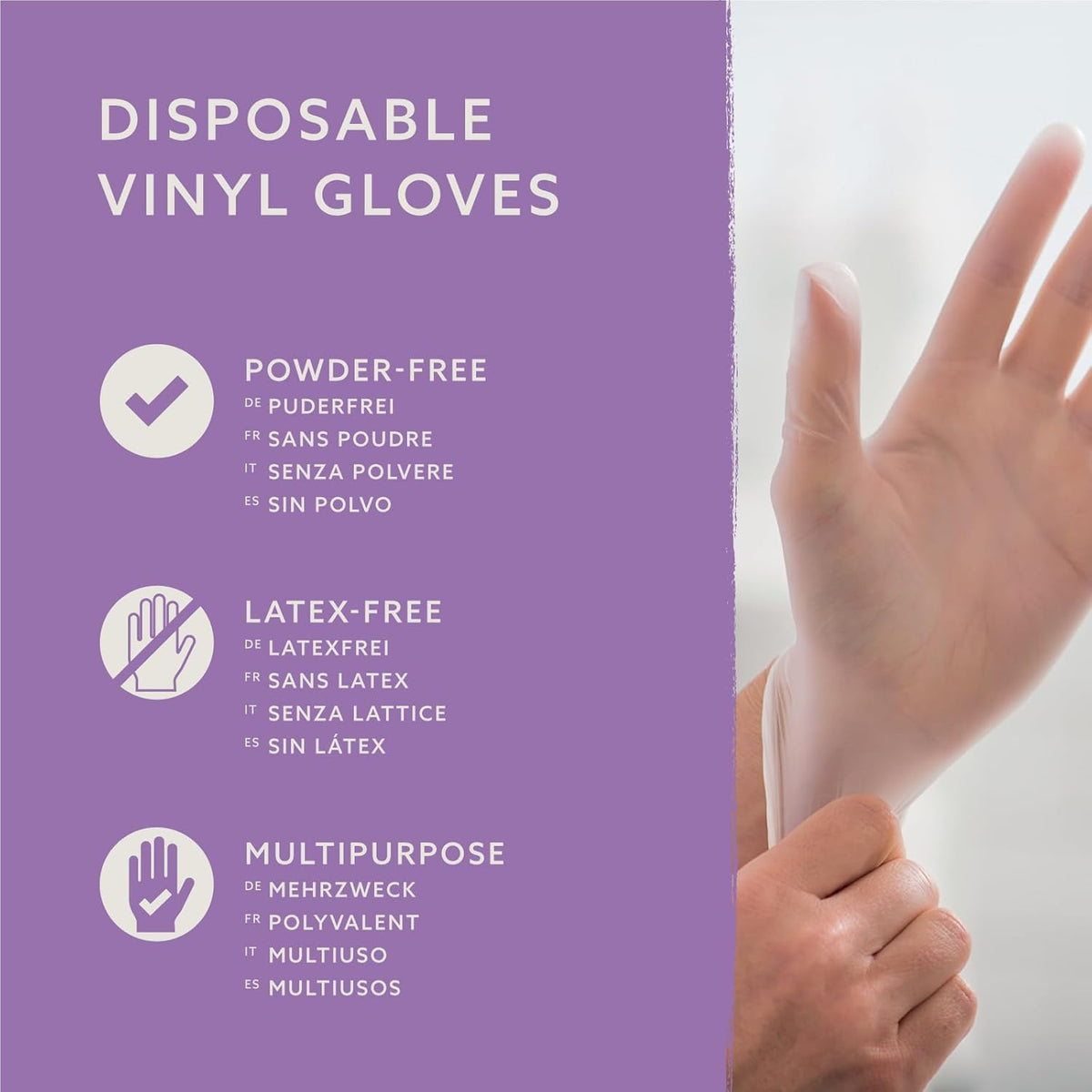 by Amazon Disposable Vinyl Gloves, Powder-free, Latex-free, Size S, Pack of 100, Transparent