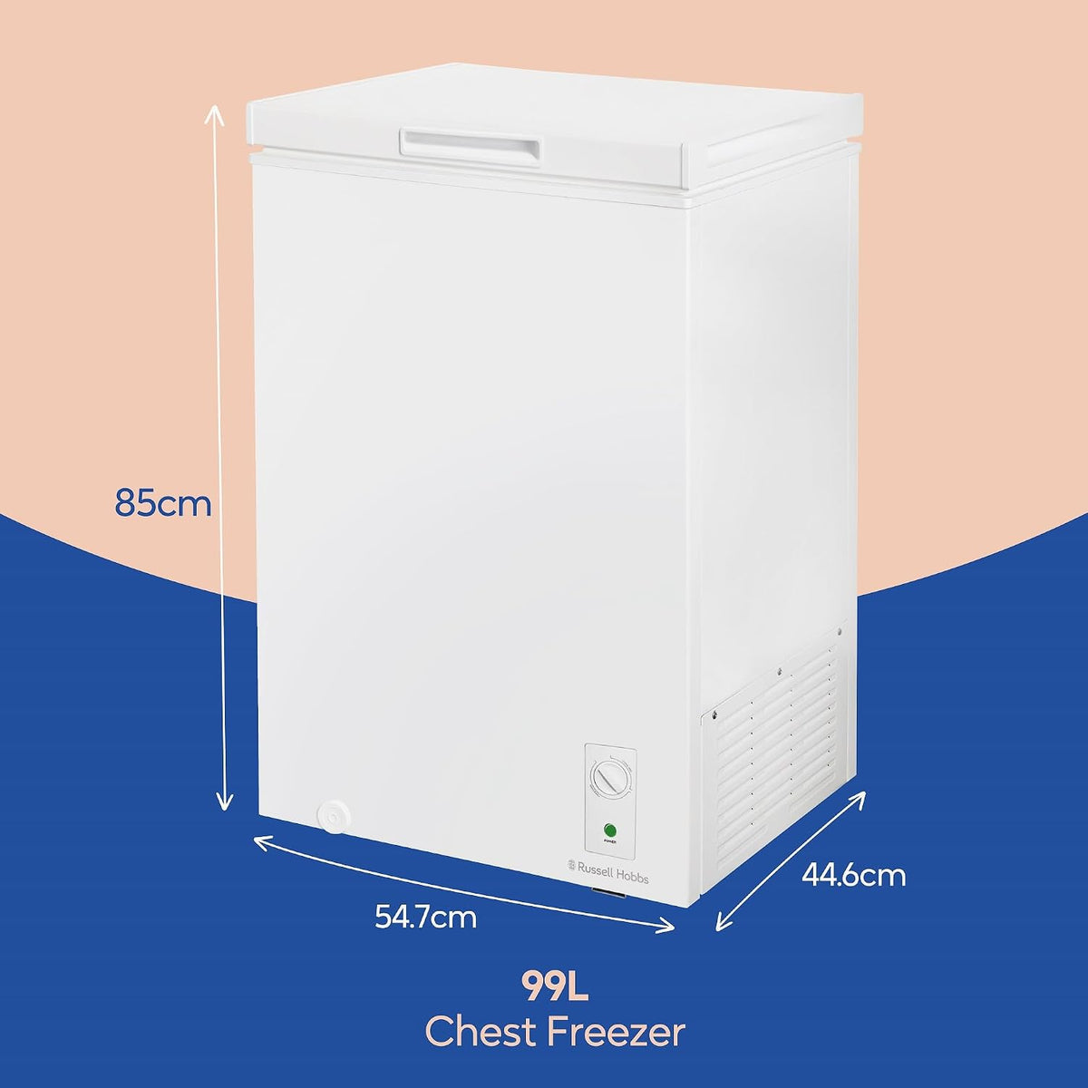 Russell Hobbs White Chest Freezer 143L Freestanding, Adjustable Thermostat, Chill or Freeze Function, 4 Star Freezer Rating & Suitable for Outbuildings & Garages RH142CF0E1W