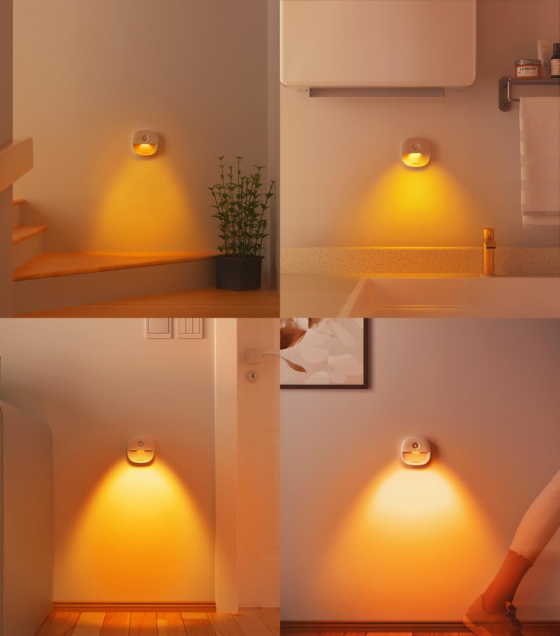 Lyridz Motion Sensor Night Lights (3 Pack), USB Rechargeable Night Light, Motion Sensor Lights Indoor ON/Off/AUTO Modes with Removable Magnetic Stick on Cupboard, Stair, Hallway, Bedroom (Warm White)
