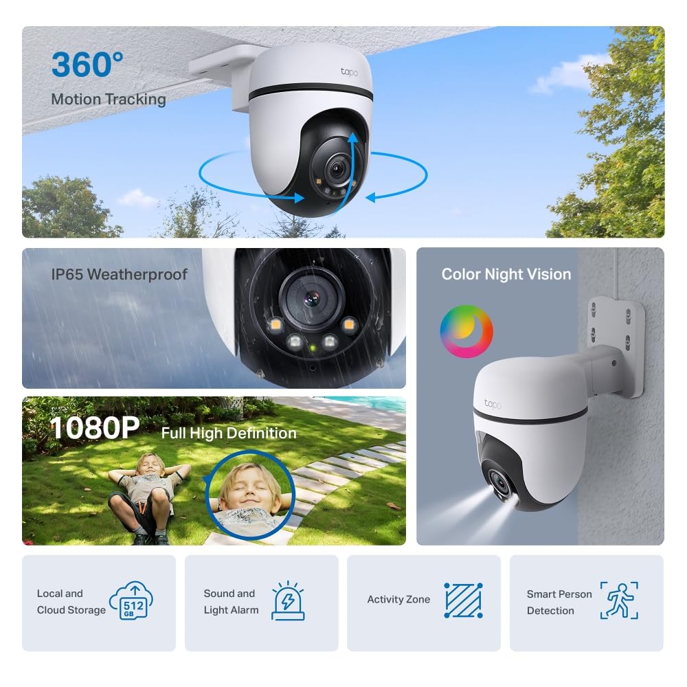Tapo TP-Link C500 Outdoor Wi-Fi Security Camera, 360° FHD 1080P with Night Vision, Two-Way Audio, Cloud Video Recording, Works with Alexa