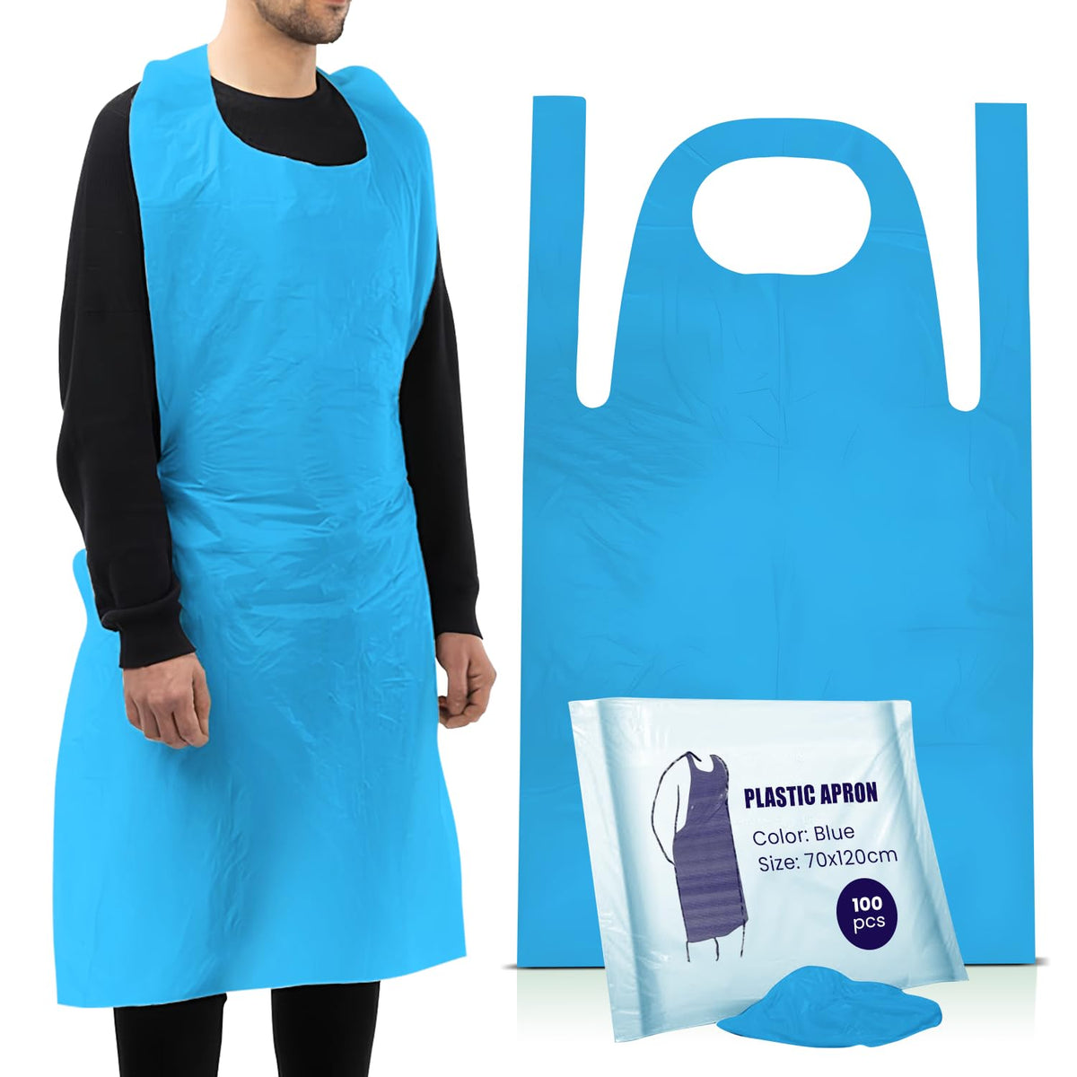 Disposable Aprons Blue Flat Pack of 500 Waterproof Plastic for Catering