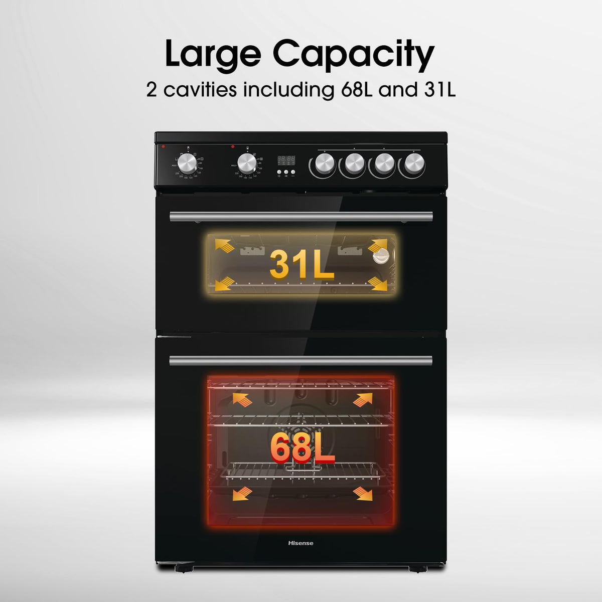 Hisense HDUKC60W 60cm Electric Cooker with Ceramic Hob-White, A Rated Double Oven 50L/80L [Energy Class A]