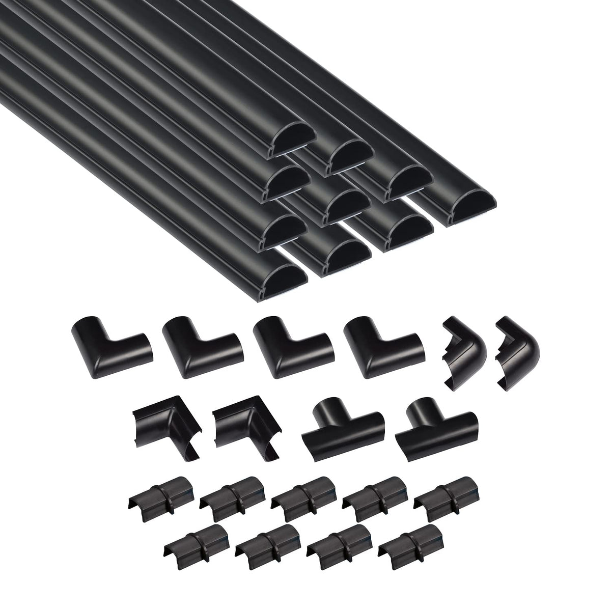 D-Line 30x15mm Cable Trunking 4m Multipack, Half Round Profile, Self-Adhesive Wire Cover, Paintable Cable Management - 10x 30mm (W) x 15mm (H) x 40cm Lengths and Accessories - White